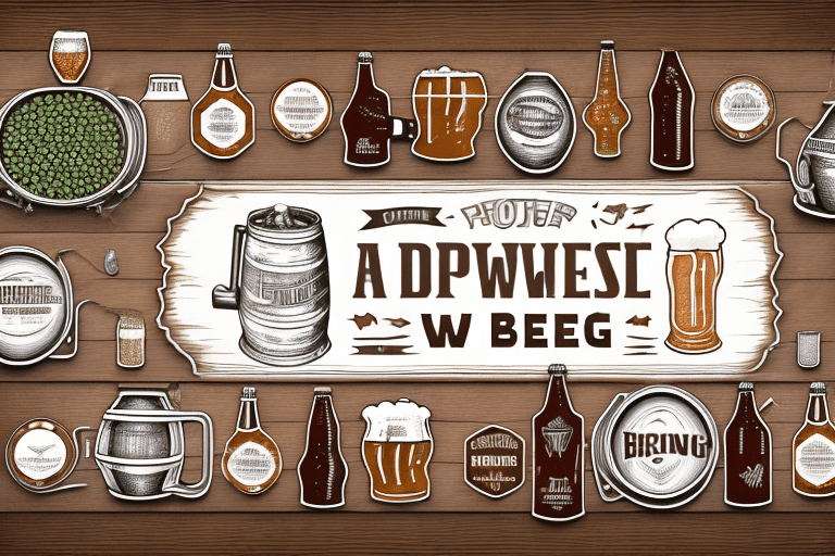 A home brewing setup with different craft beer bottles A home brewing setup with different craft beer bottles