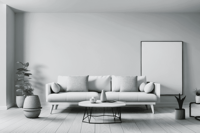 A serene and uncluttered living space with minimal furniture and decor A serene and uncluttered living space with minimal furniture and decor