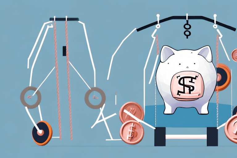 A gym setting with different exercise equipment replaced by financial symbols like dollar signs A gym setting with different exercise equipment replaced by financial symbols like dollar signs