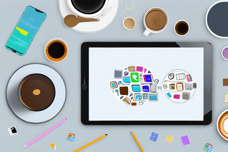 A well-organized workspace with a smartphone and a tablet displaying various colorful app icons related to productivity and organization A well-organized workspace with a smartphone and a tablet displaying various colorful app icons related to productivity and organization