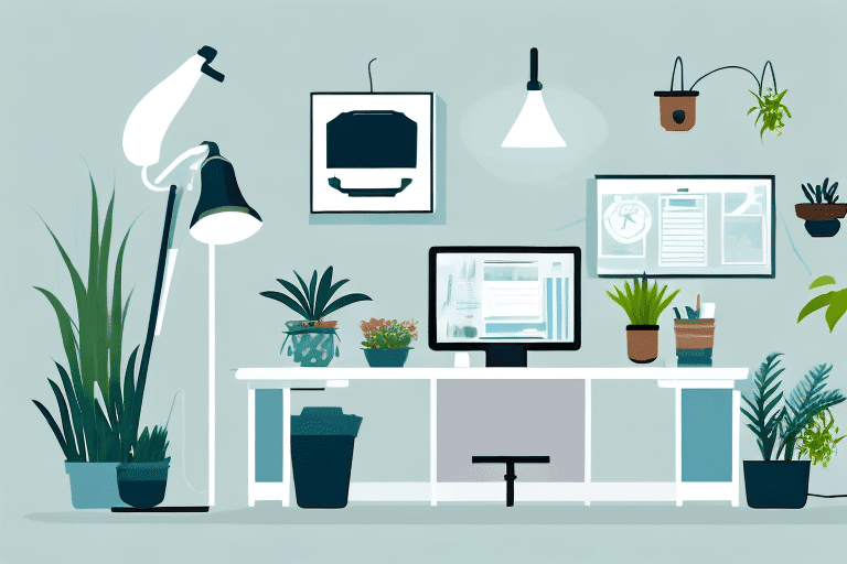 A well-organized home office setup featuring a desk with a computer A well-organized home office setup featuring a desk with a computer